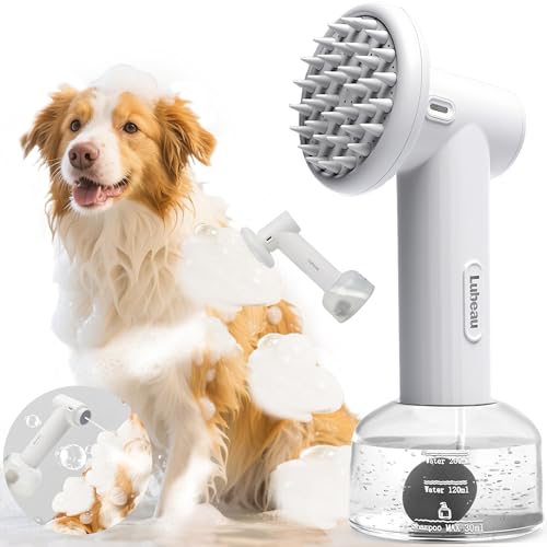 Pet Electric Foaming Shampoo Dispenser with Brush for Dogs Bathing, Soft Brush, Massaging and Grooming, Bubble/Spray Mode, Rechargeable Dog Foam Sprayer Soap Dispenser for Short/Long Haired Pet von Lubeau