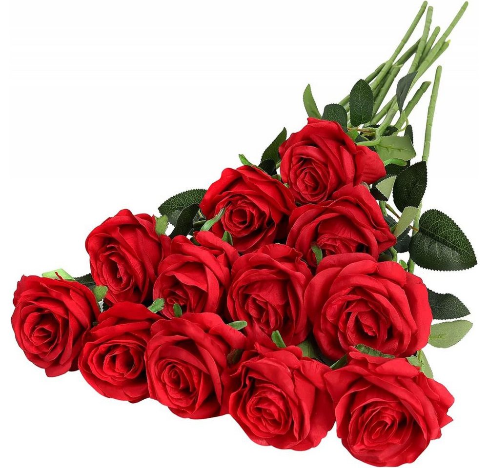 Kunstblume 12 Stück Rot Künstliche Rosen, Künstliche Flanellblumen, Künstliche, Lubgitsr von Lubgitsr