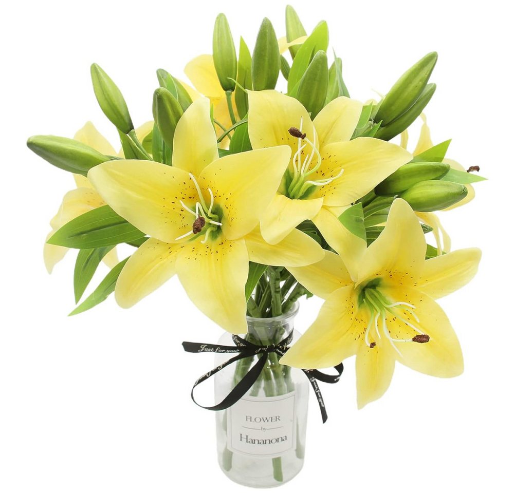 Kunstblume Blumensträuße aus 5 Realistischen Lilien Künstliche Blumen,Gelb, Lubgitsr von Lubgitsr