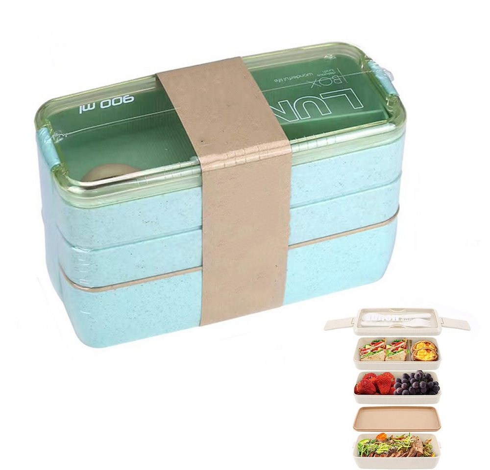 Lubgitsr Lunchbox 3-Lagen Brotdose Bento-Box, Meal prep Boxen mit Gabel und Löffel, (1-tlg) von Lubgitsr