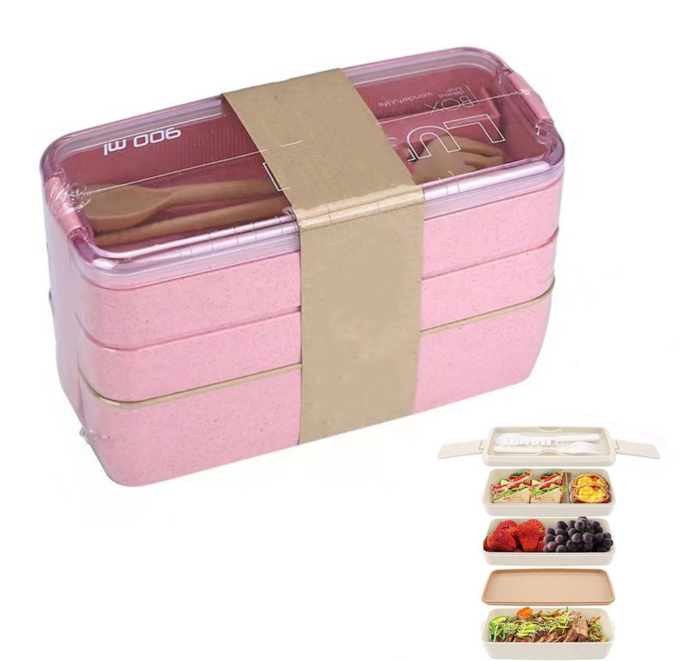 Lubgitsr Lunchbox 3-Lagen Brotdose Bento-Box, Meal prep Boxen mit Gabel und Löffel, (1-tlg) von Lubgitsr