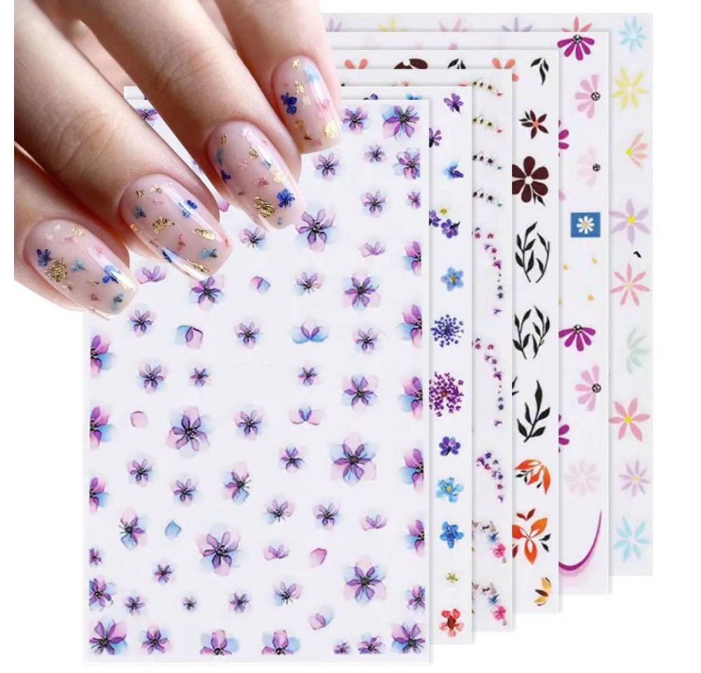 Lubgitsr Sticker 3D Design Nagel Sticker, 3D Nail Art Sticker Aufkleber Selbstklebende, (6-tlg) von Lubgitsr