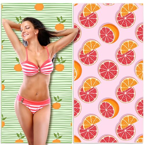 Lubibi Mikrofaser Strandtuch Set 160x80cm, Sandfreies leichtes ultraweiches saugfähiges schnell trocknendes Strandtuch Badetuch Saunatücher YogaHandtücher für Männer, Frauen Kinder（Grapefruit） von Lubibi