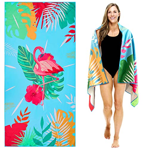 Lubibi Strandtuch,80x160 cm Extra großes Mikrofaser Strandtuch für Erwachsene,Badetuch,Leichtes Handtuch für Wasseraufnahme Bad Pool Strand Schwimmen Sauna Fitness Reisen Sport Yoga（Flamingo） von Lubibi