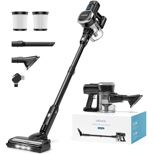 Lubluelu Akku Staubsauger mit 25kPa 220W, Staubsauger Kabellos mit LED-Bürste & HEPA Filter, Akkusauger bis 50Min. Laufzeit, Vaccum Cleaner Freistehend für Hartböden, Tierhaare, Teppiche von Lubluelu