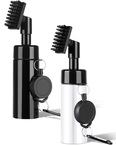 Golfschläger-Reinigungsbürste, Rillenreiniger mit eingebautem Wasserspray, Golf-Wasserbürste mit einziehbarem Aluminiumhaken für Golfzubehör, 2 Stück von Lubsmuns