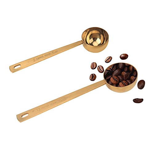 Kaffeeschaufel, Goldenes Edelstahl-Kaffeelöffel-Set, 1 Esslöffel (15 ml) und 1 Löffel (30 ml), Goldener Messlöffel für Kaffee, Milchpulver, Fruchtpulver, 2 Stück (Lang, Goldfarben) von Lubsmuns