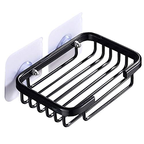 Seifenhalter für Badezimmer, Aluminium, selbstklebend, Duschseifenschale, Schwammhalter für Badezimmer, Waschtisch und Toilette, Seifenhalter für Duschwand, kein Bohren (schwarz) von Lubsmuns
