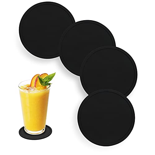 Untersetzer für Getränke, rutschfest, langlebig, wiederverwendbar, Getränke-Untersetzer-Set, Silikon-Untersetzer für Couchtisch, schützt den Schreibtisch vor Hitze und Kratzern (4 Stück, schwarz) von Lubsmuns