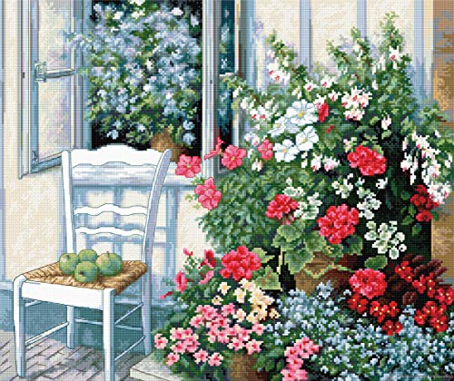 Luca-S BU4017 Blumen am Fenster Kreuzstichset, Baumwolle, mehrfarbig, 38x32cm von Luca-S