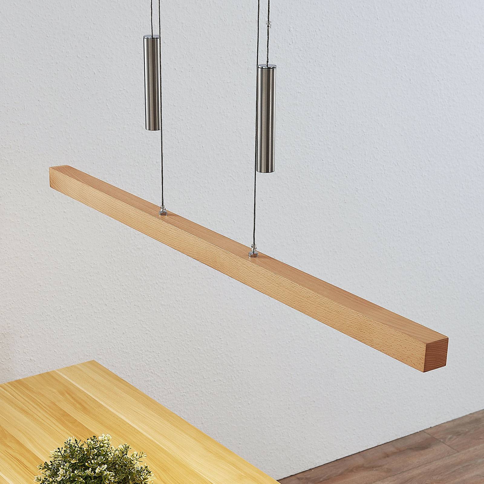 Lucande LED-Pendelleuchte Pia, Buchenholz, 100 cm lang von LUCANDE