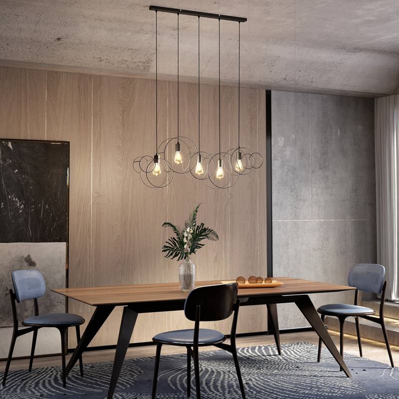 Lucande Andrik Hängeleuchte Hängelampe Lampe Leuchte 5 Flmg. E27 Kreise Schwar B-Ware von Lucande
