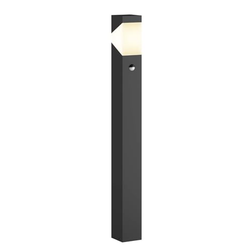 Lucande Außenleuchte Kiran mit Bewegungsmelder (spritzwassergeschützt (Modern) in Schwarz aus Aluminium (1 flammig, E27) - Wegeleuchte Pollerleuchte Wegelampe Sockelleuchte von Lucande