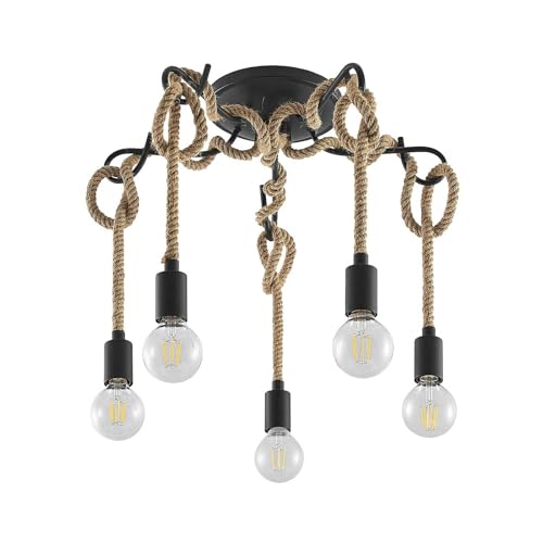 Lucande Deckenlampe 'Ropina' (Retro, Vintage, Antik) in Schwarz aus Metall u.a. für Wohnzimmer & Esszimmer (5 flammig, E27) - Deckenleuchte, Lampe, Wohnzimmerlampe von Lucande