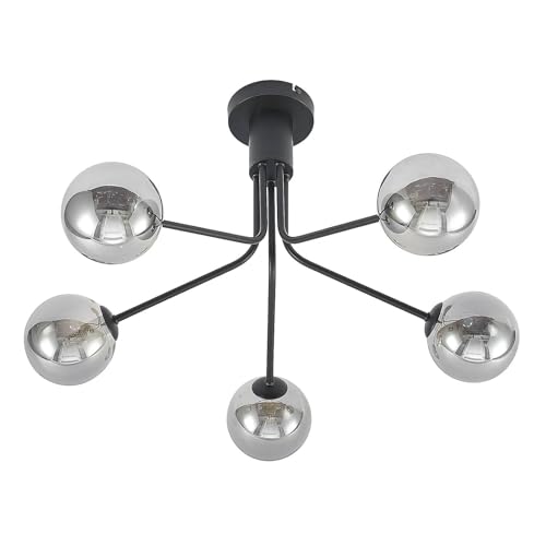 Lucande Deckenlampe 'Wynona' (Retro, Vintage, Antik) in Schwarz aus Glas u.a. für Wohnzimmer & Esszimmer (5 flammig, G9) - Deckenleuchte, Lampe, Wohnzimmerlampe von Lucande