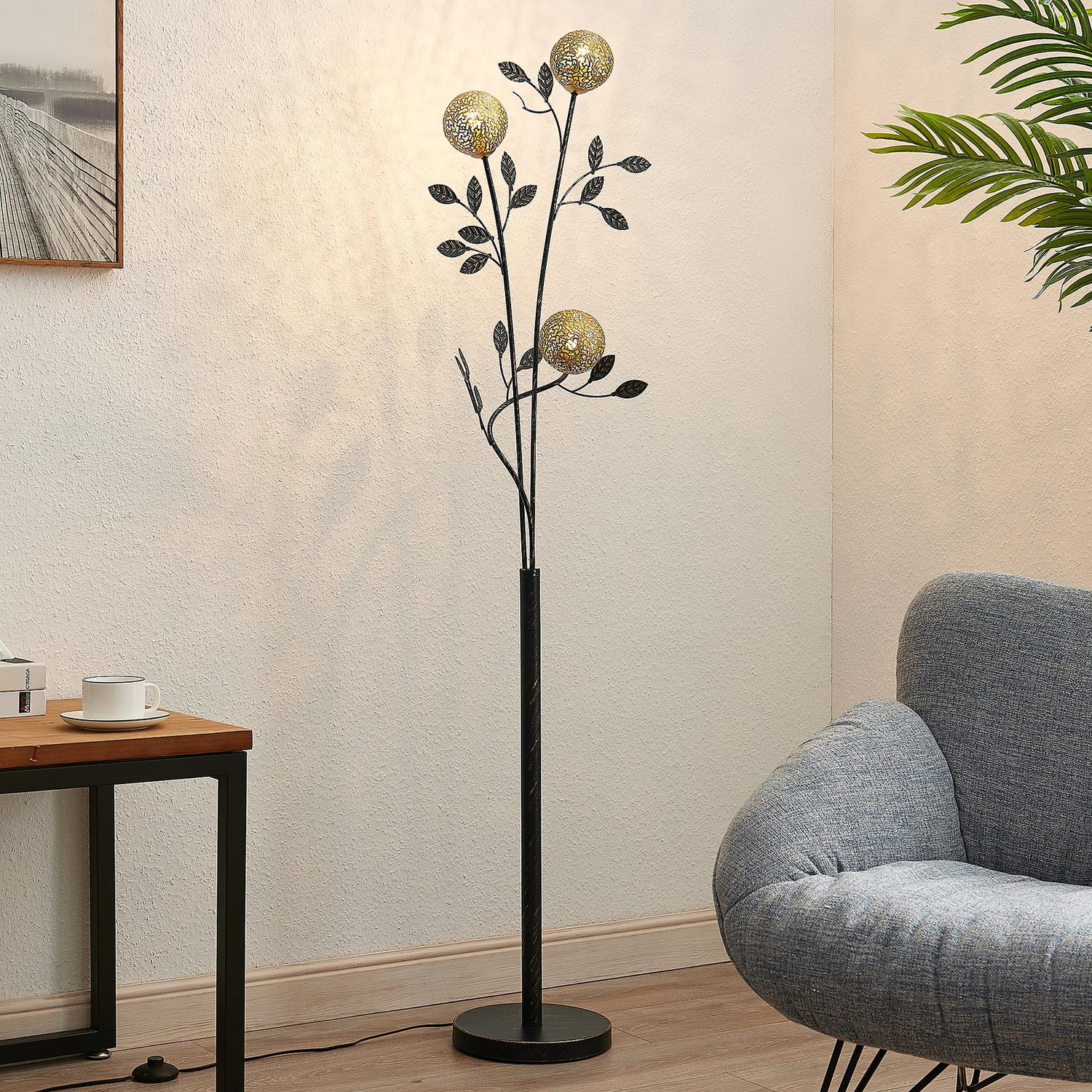 Lucande Evory Stehleuchte Stehlampe Standleuchte Lampe Leuchte Schwarz Gold617 B-Ware von Lucande