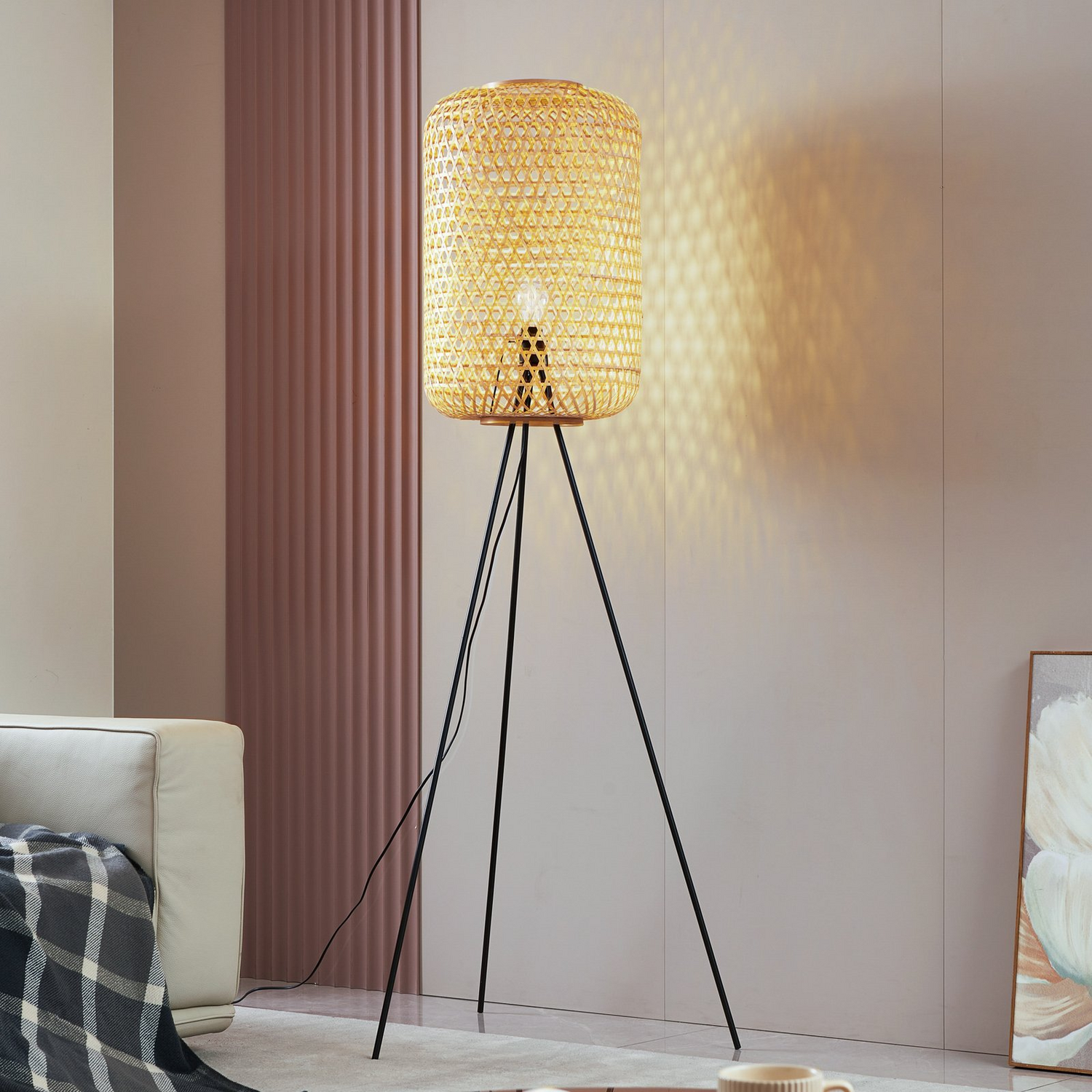 Lucande Jorick Stehleuchte Stehlampe Leuchte Lampe Bambus Dreibein Schwarz 166cm B-Ware von Lucande