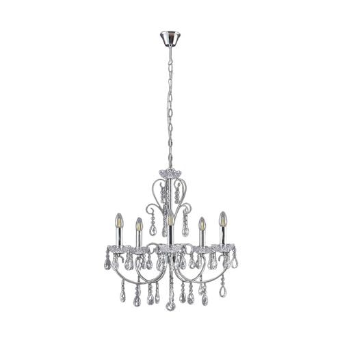 Lucande Kristall Kronleuchter Solveig in Chrom aus Metall (5 flammig, E14) - Pendelleuchte Hängelampe Lüster Lampe Deckenleuchte Deckenlampe Wohnzimmerleuchte von Lucande