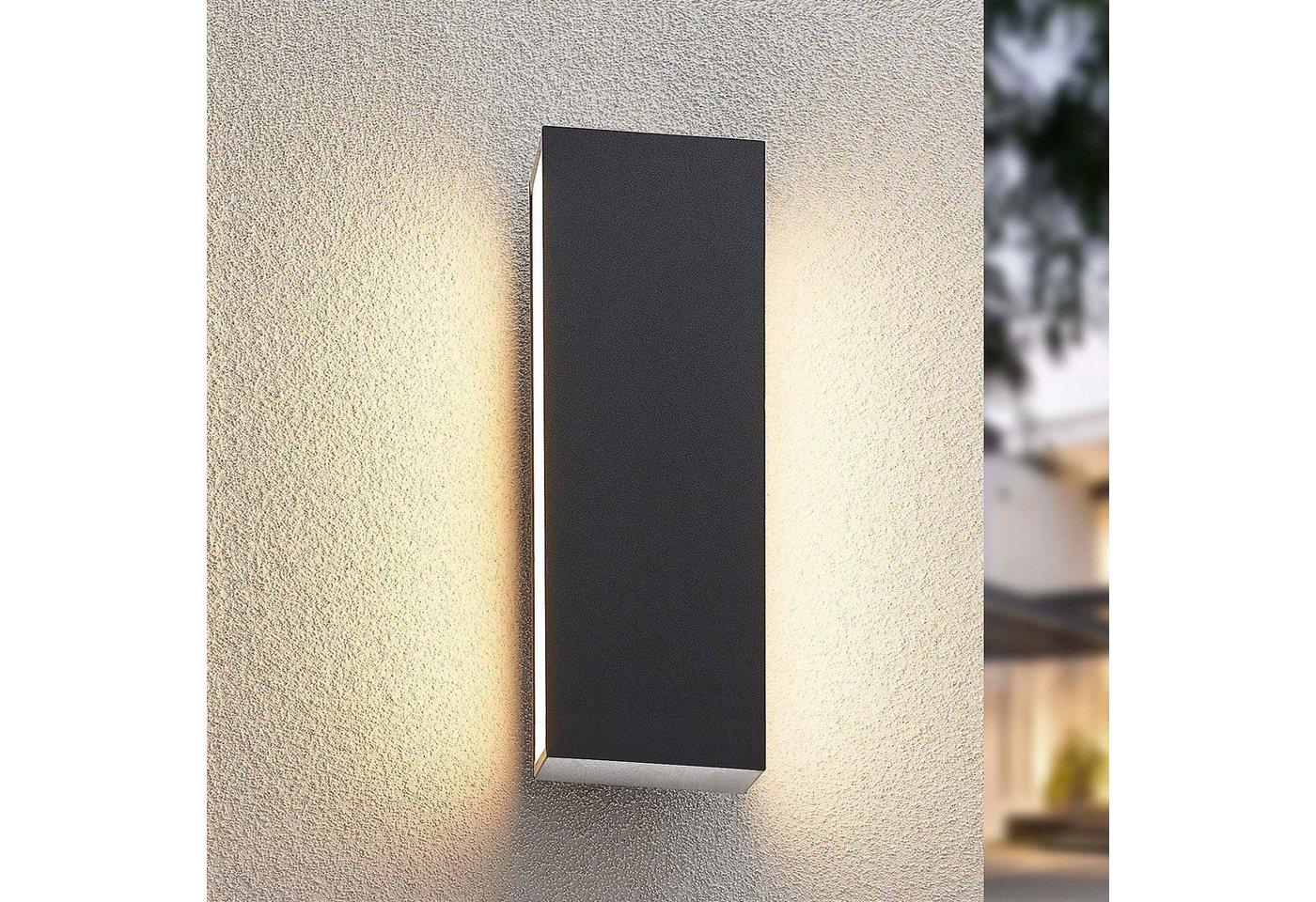 Lucande LED Außen-Wandleuchte Aegisa, LED-Leuchtmittel fest verbaut, warmweiß, Modern, Edelstahl, Aluminium, Polycarbonat, dunkelgrau, weiß, inkl. von Lucande