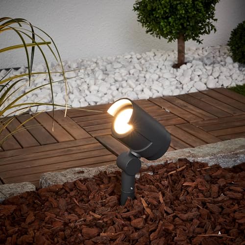 Lucande LED Gartenstrahler mit Erdspieß, schwenkbar, Erdspießstrahler strahlwassergeschützt IP65, Gartenbeleuchtung 15W LED von Lucande