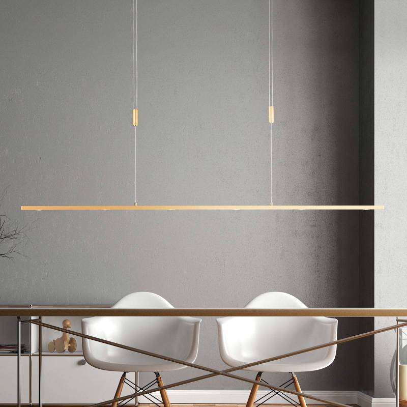 Quitani LED-Pendellampe Tolu, Länge 139 cm, messing von Quitani