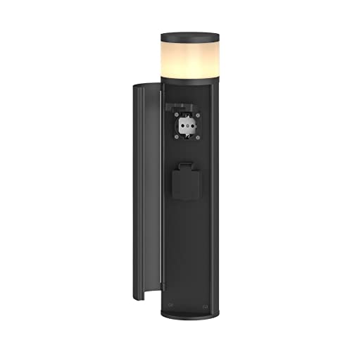 Lucande LED Sockelleuchte/Wegeleuchte mit 2 integrierten Steckdosen, Gartenlampe 47,8 cm spritzwassergeschützt IP44 3W von Lucande