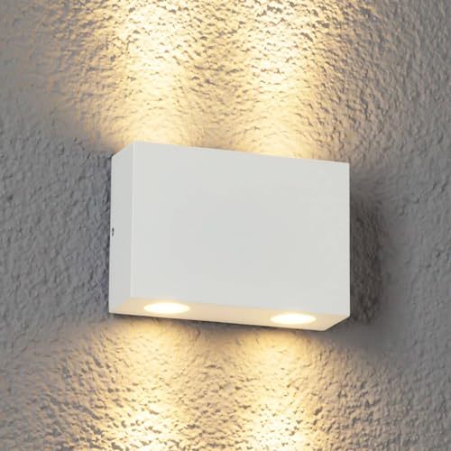 Lucande LED Wandleuchte außen 'Henor' (spritzwassergeschützt) (Modern) in Weiß aus Aluminium (4 flammig,) - LED-Außenwandleuchten Wandlampe, Led Außenlampe, Outdoor Wandlampe für Außenwand/Hauswand von Lucande