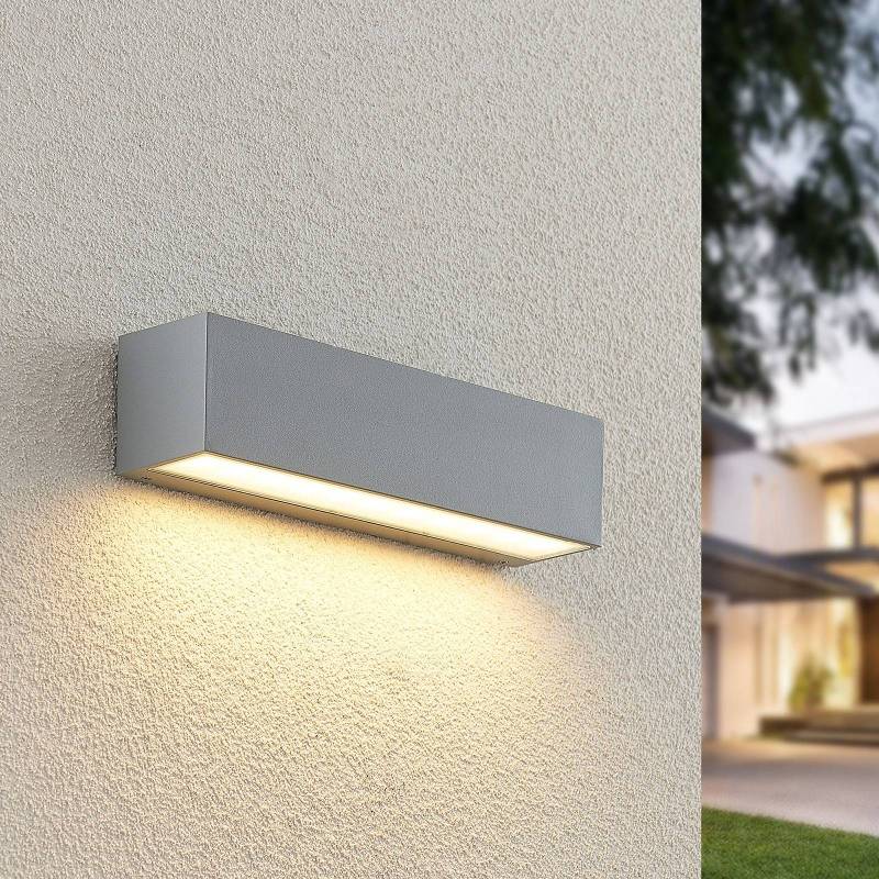 Lucande LED-Außenwandlampe Lengo, 25cm, silber, down, 3.000K von LUCANDE