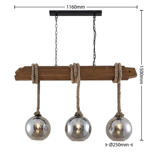 Lucande Mevan Hängeleuchte Mit Holzbalken Smoke Deckenlampe Pendelleuchte E27 B-Ware von Lucande