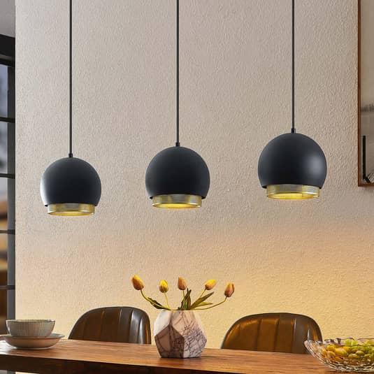 Lucande Sivanel Hängeleuchte Hängeleuchte Lampe Leuchte Dreiflammig Gold Schwarz B-Ware von Lucande