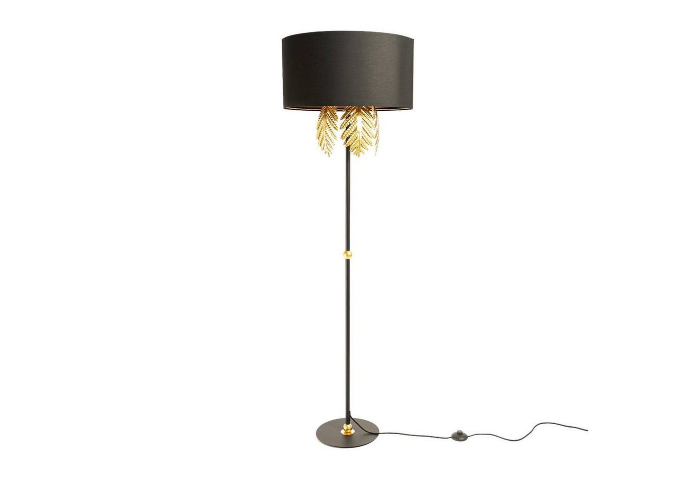 Lucande Stehlampe Malviras, Leuchtmittel nicht inklusive, Design, Stoff, Eisen, Schwarz, gold, 3 flammig, E27, Design von Lucande