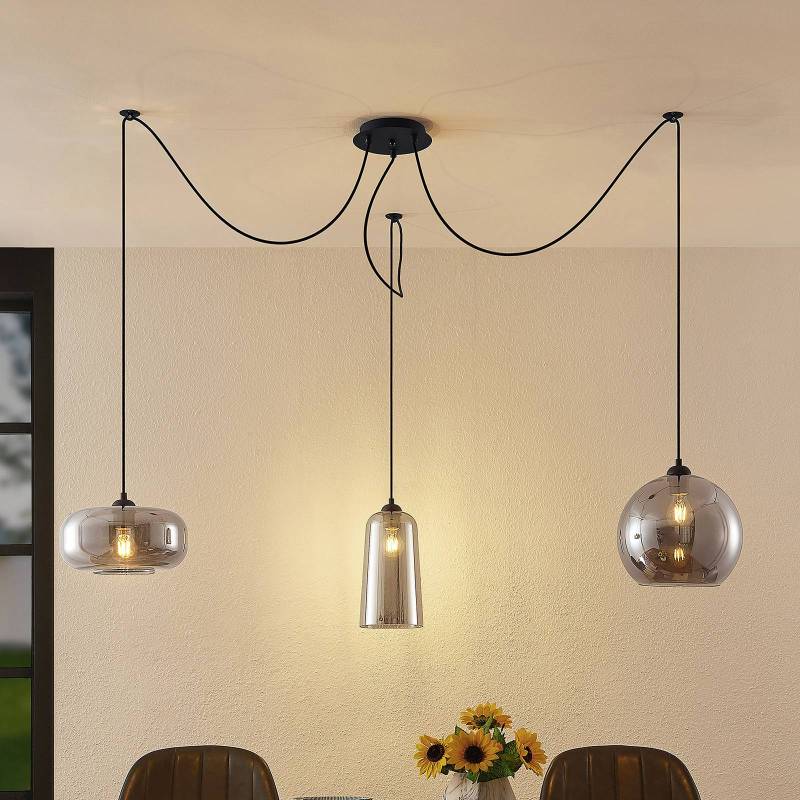 Lucande Pendelleuchte Zyli, dreiflammig, rauchgrau, Glas von LUCANDE