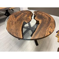 Kundenbestellung Durchmesser Transparent Dark Walnuss Klar Runde Epoxy Esstisch - Couchtisch-Bürotisch - Küche Und Esszimmer-% 100 Handmade von LucarellaWoods