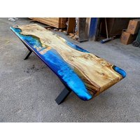 Custom Order Pappelholz Blue River Epoxy Bank- Dresuar - Küche Und Esszimmer Esstisch- Eingangsbank-Live Edge % 100 Handmade von LucarellaWoods