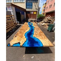 Kundenbestellung Pappel Gebogene Kante Fluss Ozean Design Blau Epoxy Tisch - Esstisch Couchtisch Bürotisch Live Edge -%100 Handmade von LucarellaWoods