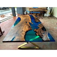 Kundenfarben Dark Walnut Blau Grün Epoxy Tisch -Live Edge-River Tisch - Esstisch - Couchtisch-Küchentisch-Harz Tisch-%100 Handmade von LucarellaWoods