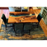 Sonderanfertigung Walnuss Green Blue River Epoxy Tisch - Esstisch Küche Und Esszimmer Couchtisch Bürotisch Live Edge -%100 Handmade von LucarellaWoods