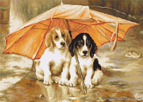 Luca-S B550 Zwei unter einem Regenschirm Kreuzstichset, Baumwolle, mehrfarbig, 30,5x22cm von LUCAS