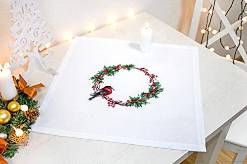 Luca-S FM015 Weihnachtskranz Kreuzstichset Tischdecke, Baumwolle, mehrfarbig, 45x45cm von LUCAS