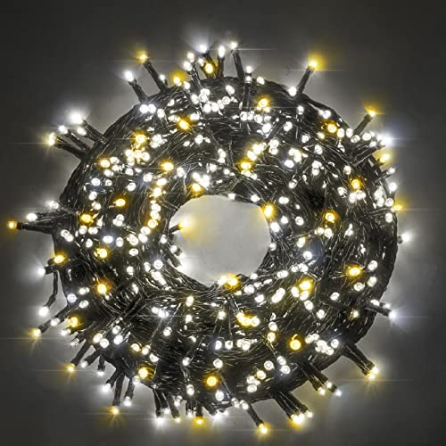 Luccika Weihnachtslichterkette mit LED-Lichtern auf grünem Kabel für den Innen- und Außenbereich 31 V Controller mit 8 Lichtspielen und Speicher (Eisweiß + Warmweiß, 9 Meter mit 180 LEDs) von Luccika
