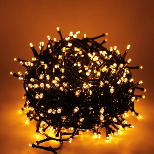 Luccika LED-Lichterkette, 8 Lichtspiele, Grünes Kabel, 31V, Innen- und Außenbereich (Antikes Gold, 25M 500LED) von Luccika
