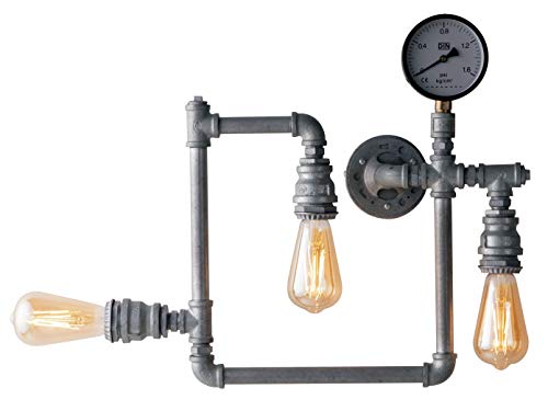 3 flammige LED Wandleuchte & Deckenlampe im Industrielook mit Wasserrohr Zink Rostoptik von Luce Design
