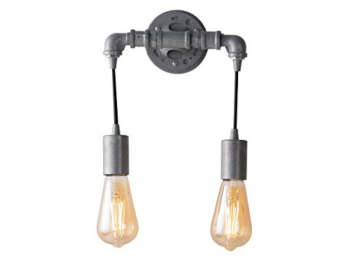 Außergewöhnliche 2 flammige LED Wandleuchte im Industrielook mit Wasserrohr Zink Rostoptik von Luce Design