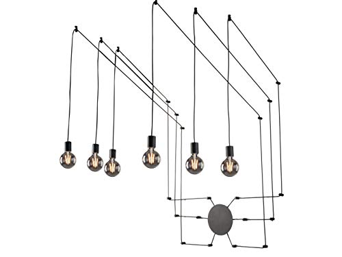 Außergewöhnliche Pendelleuchte 6-flammig Schwarz Wandmontage - kunstvolle Designerlampe mit Distanzaufhängung Außergewöhnliche Pendelleuchte 6-flammig Schwarz Wandmontage - kunstvolle Designerlampe mit Distanzaufhängung von Luce Design