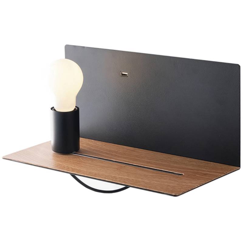LUCE Design Wandleuchte Flash Schwarz/Naturholzoptik Bewegl. Leuchtmittel + USB von Luce Design