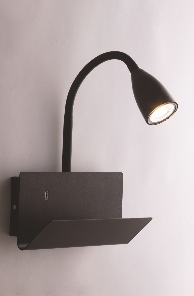 Luce Design Gulp Wandleuchte,Leselampe schwarz GU10 29x25x12cm mit USB Ladeport von Luce Design