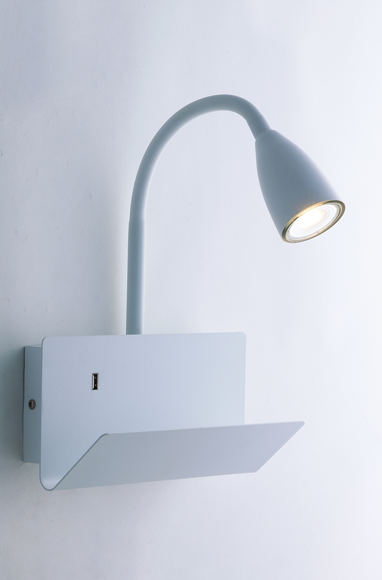 Luce Design Gulp Wandleuchte,Leselampe weiß GU10 29x25x12cm mit USB Ladeport von Luce Design