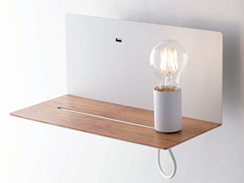 USB Wandleuchte FLASH Weiß mit verstellbarer Lampe, Ladefunktion & Handy Ablage von Luce Design