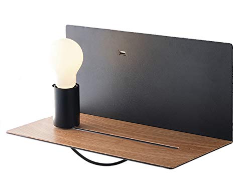 USB LED Wandleuchte Schwarz mit Verstellbarer Lampe, Ladefunktion & Handy Ablage von Luce Design