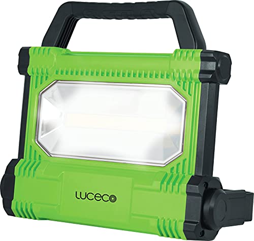 LUCECO leistungsstarker ultraflacher AKKU LED Baustrahler 30W, 2500lm, 6500K, IP54-geschützt, 100-240 V, LWR25BG-EU, schwarz-grün von Luceco